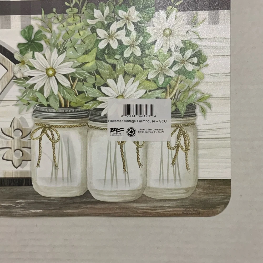 CounterArt Vintage Farmhouse Placemats Reversible Rectangular Placemat Set of 4